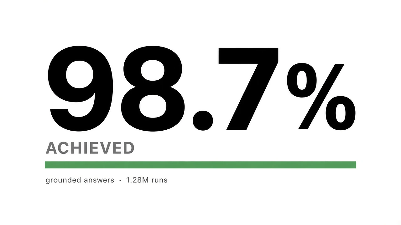 Close up of 98.7 percent achieved for grounded answers across 1.28 million runs